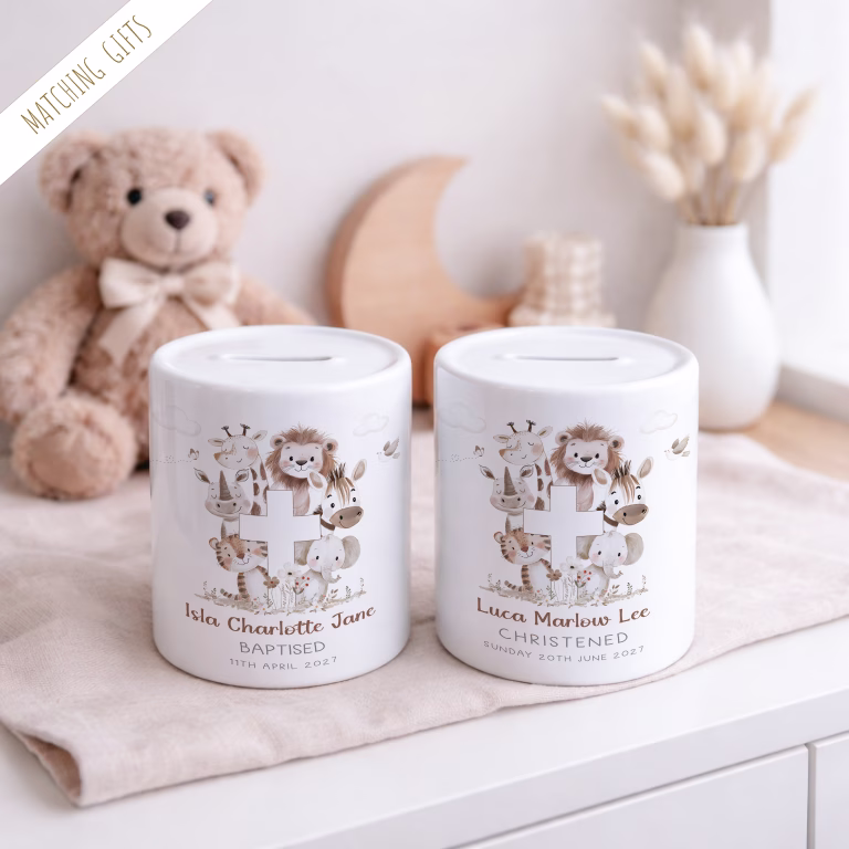 Personalised Money Box – Christening – Baptism Gifts For Boys & Girls