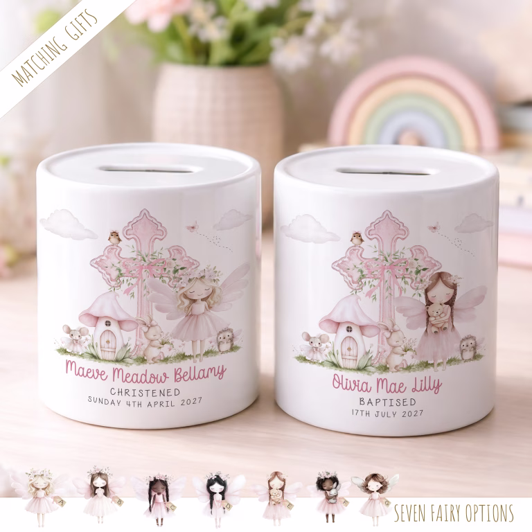 Personalised Money Box – Christening – Baptism Gifts For Girls