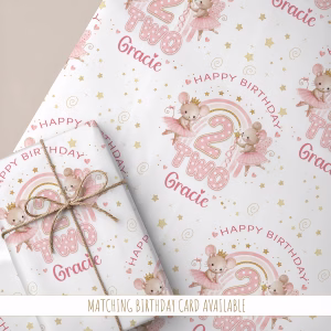 Girls 2nd Birthday Gift Wrapping Paper