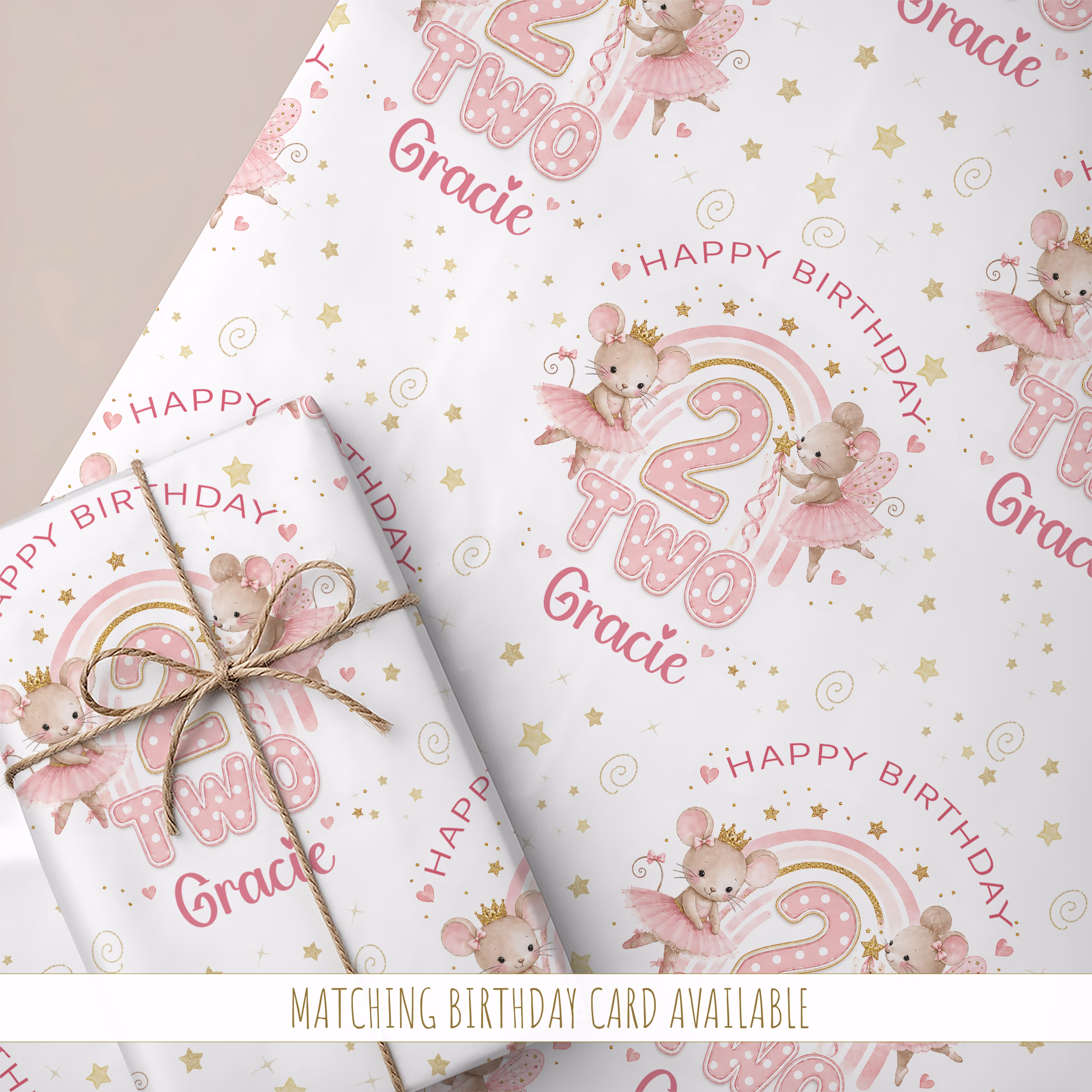 Girls 2nd Birthday Gift Wrapping Paper