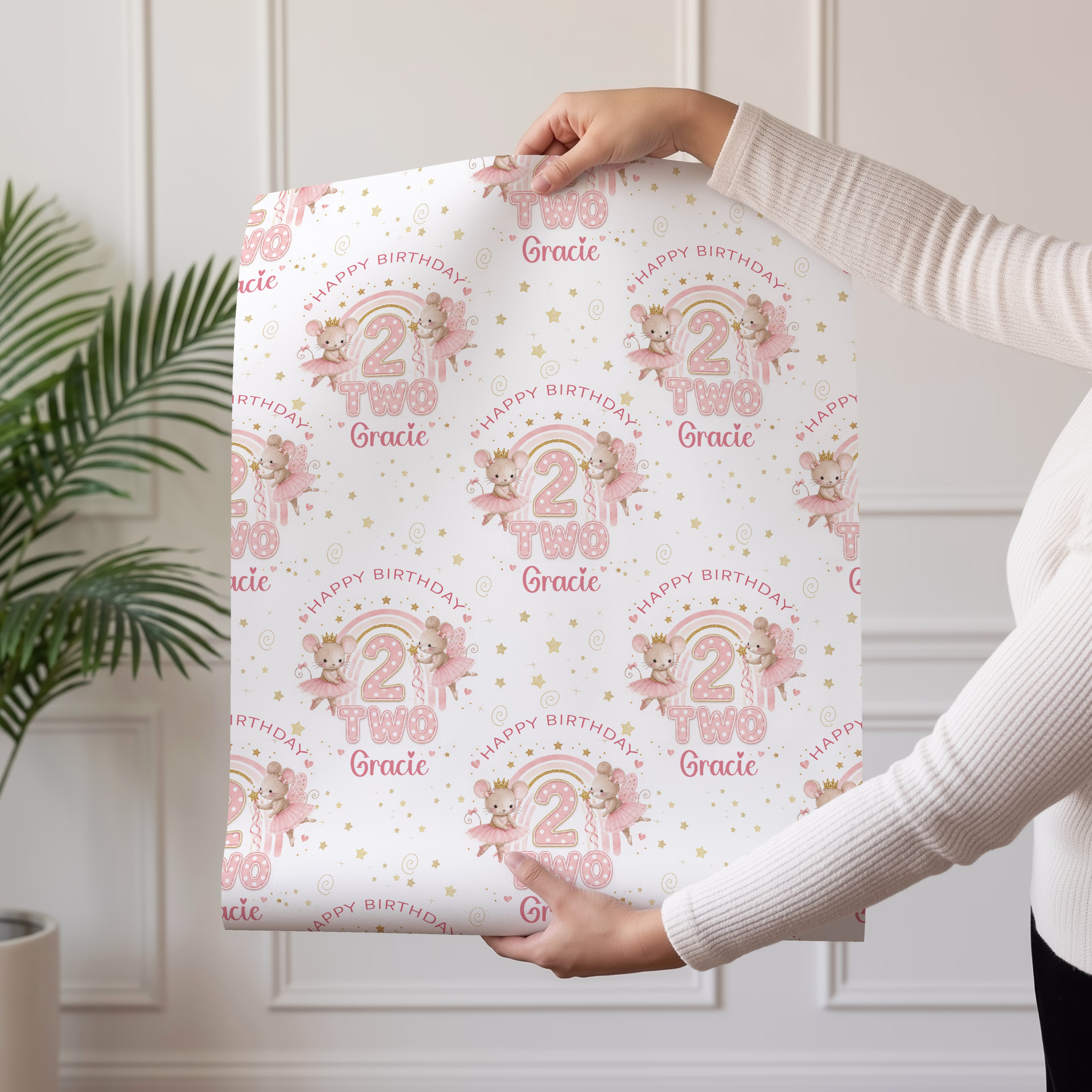 Girls 2nd Birthday Gift Wrapping Paper