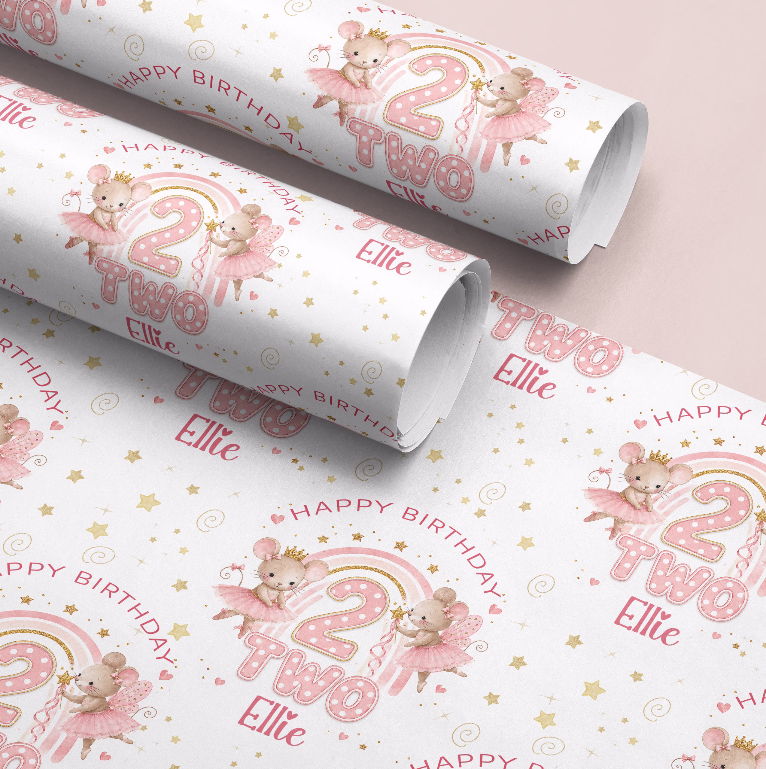 Girls 2nd Birthday Gift Wrapping Paper