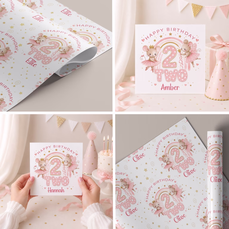 Girls 2nd Birthday Gift Wrapping Paper – Personalise it!