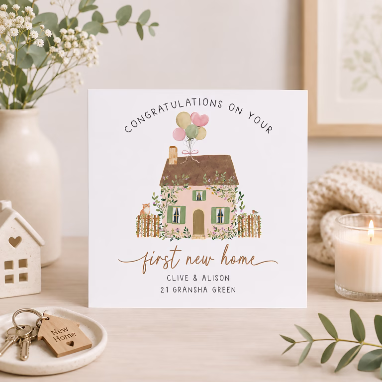 Personalised First New Home Card – Cottage Design