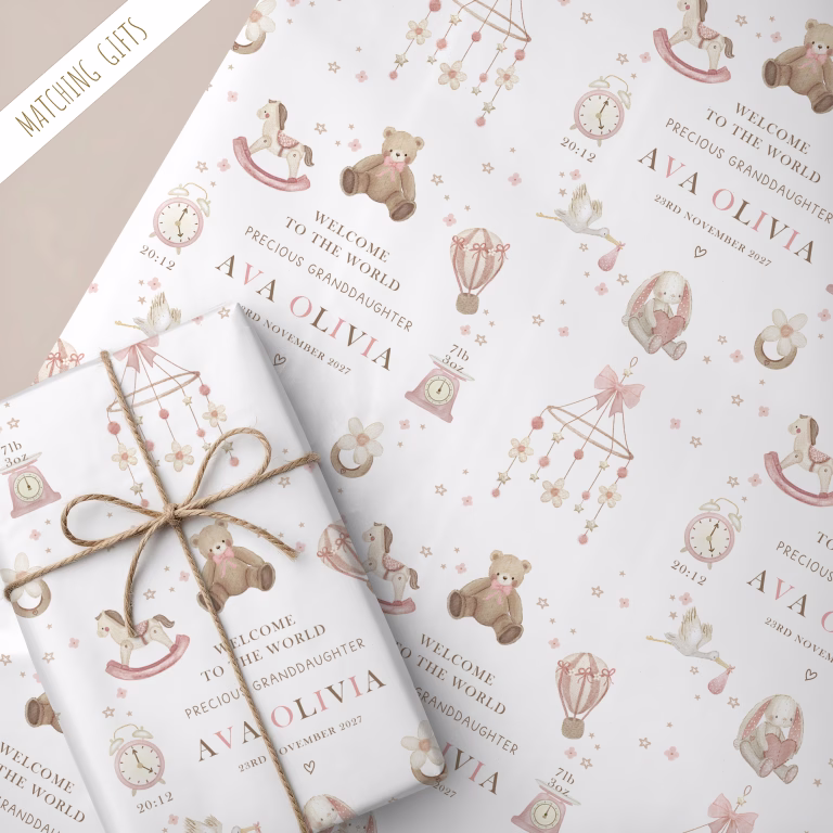 Personalised New Baby Girl Gift Wrapping Paper
