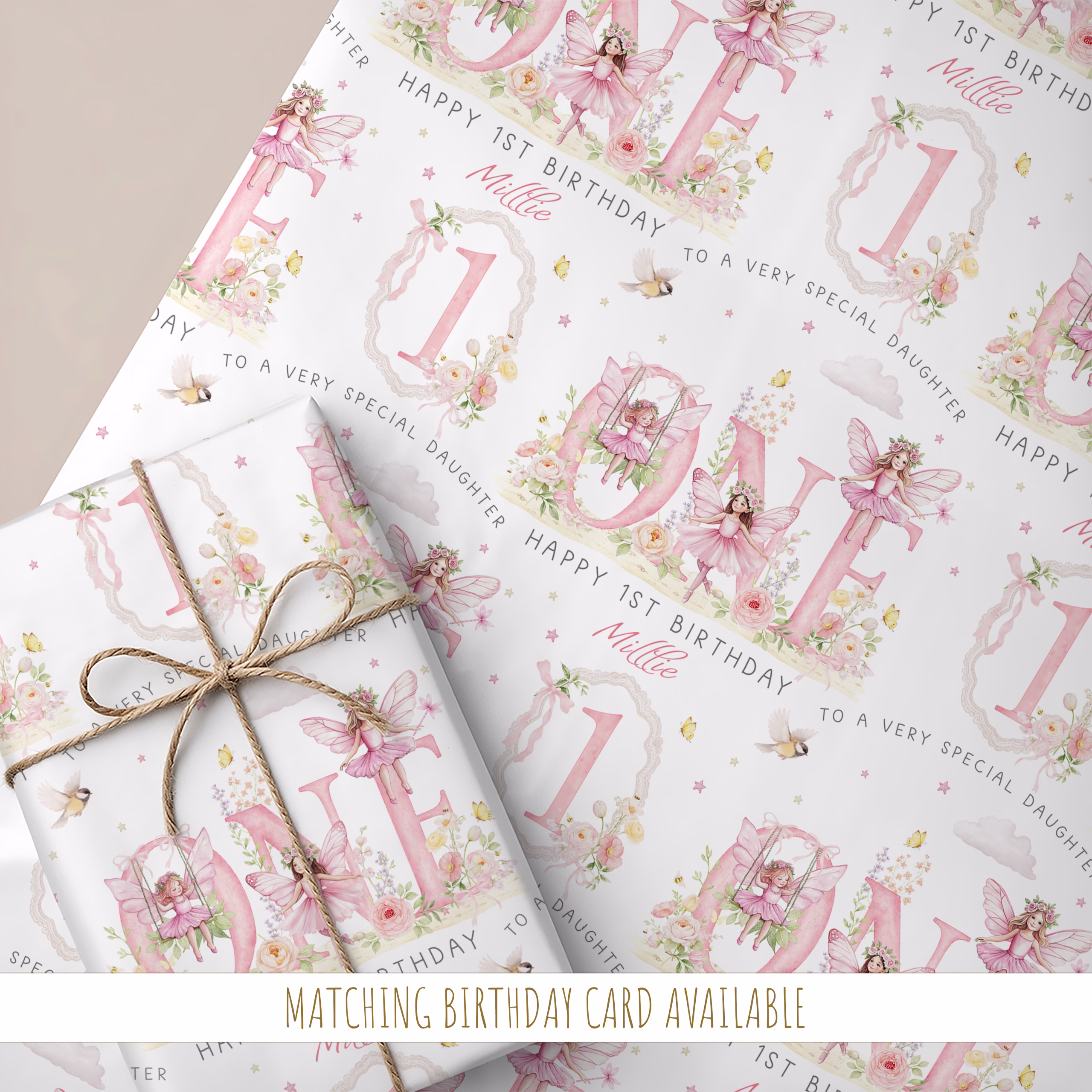 Girls 1st Birthday Fairy Gift Wrapping Paper