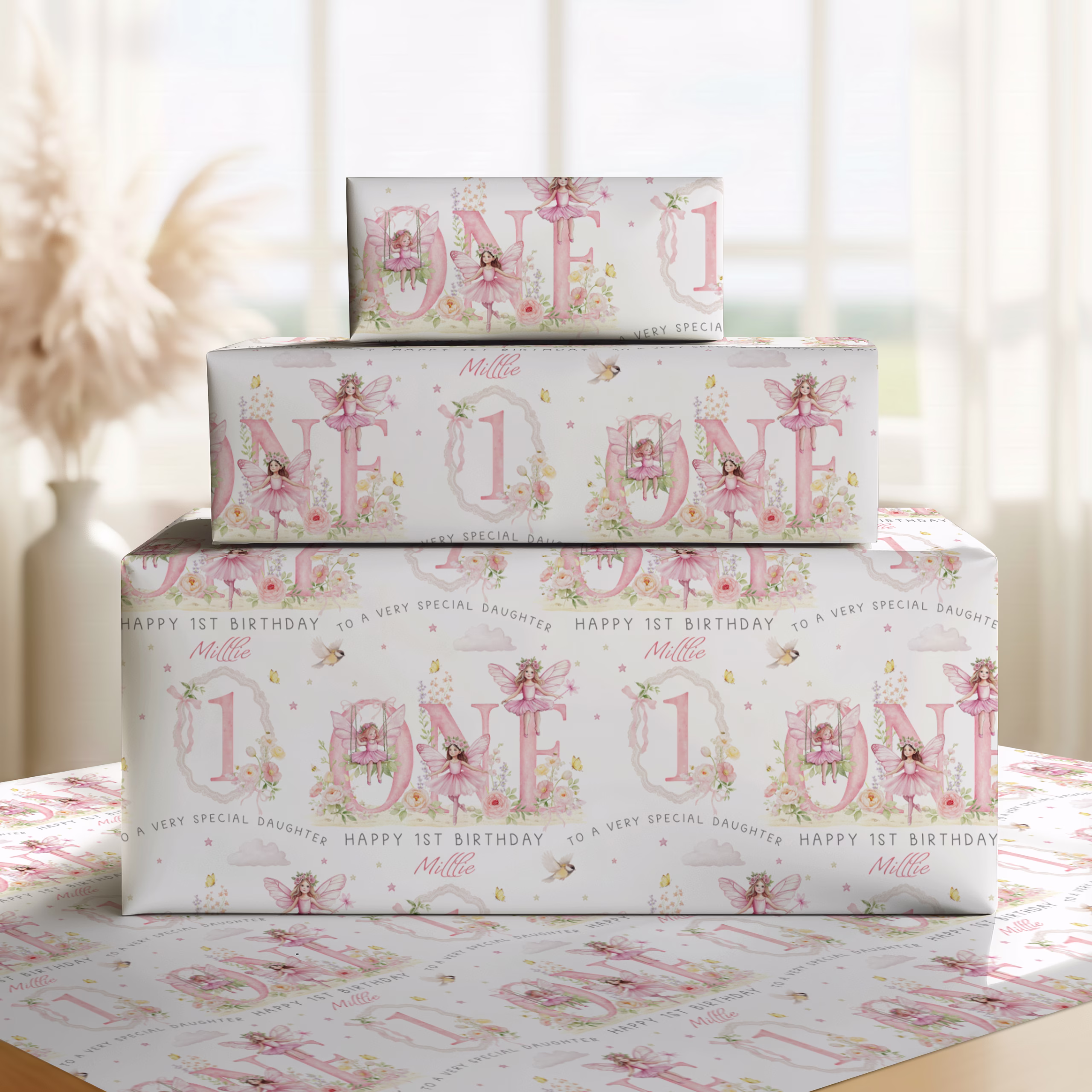 Girls 1st Birthday Fairy Gift Wrapping Paper