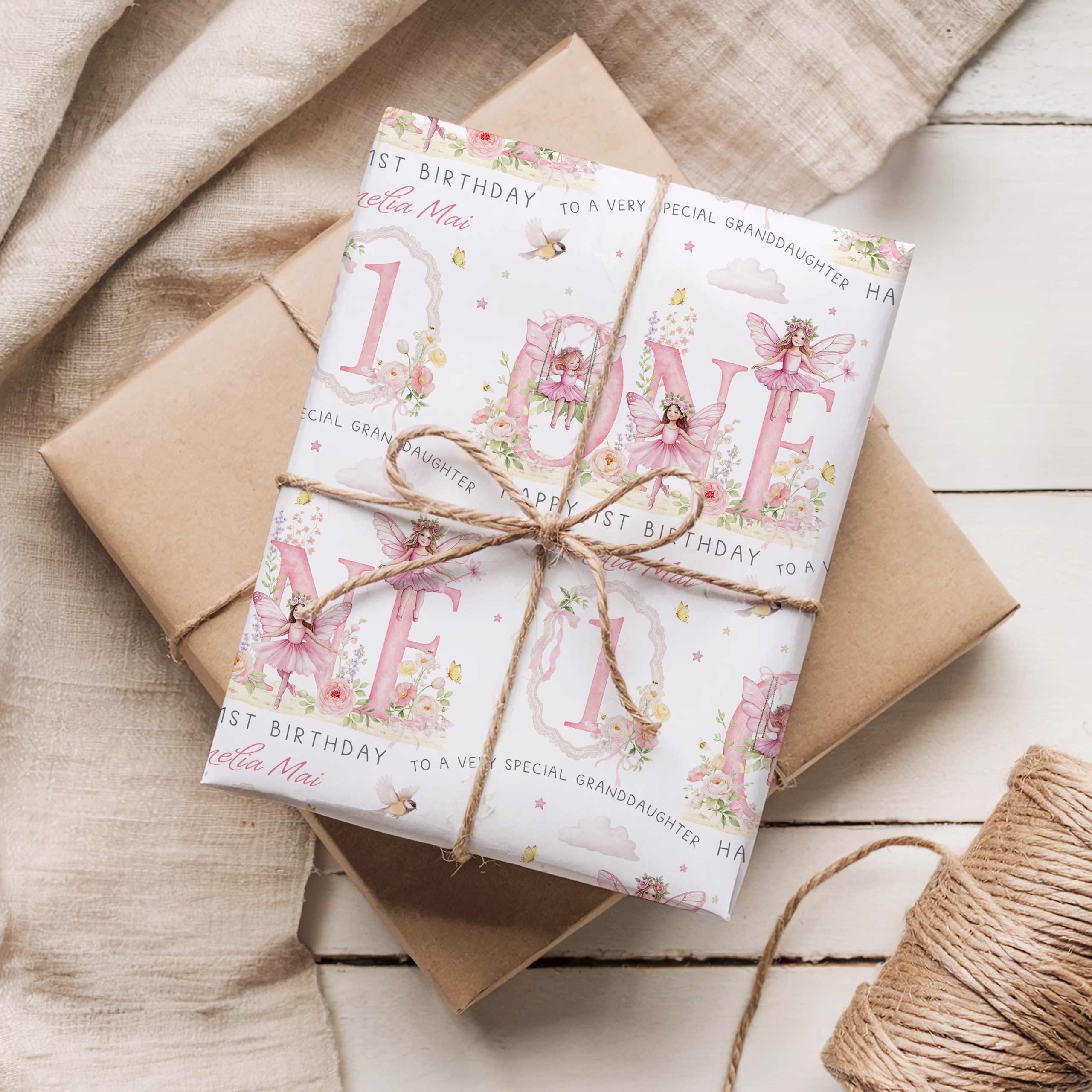 Girls 1st Birthday Fairy Gift Wrapping Paper