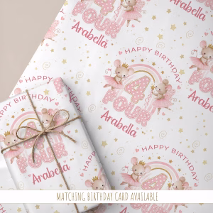 Girls 4th Birthday Gift Wrapping Paper