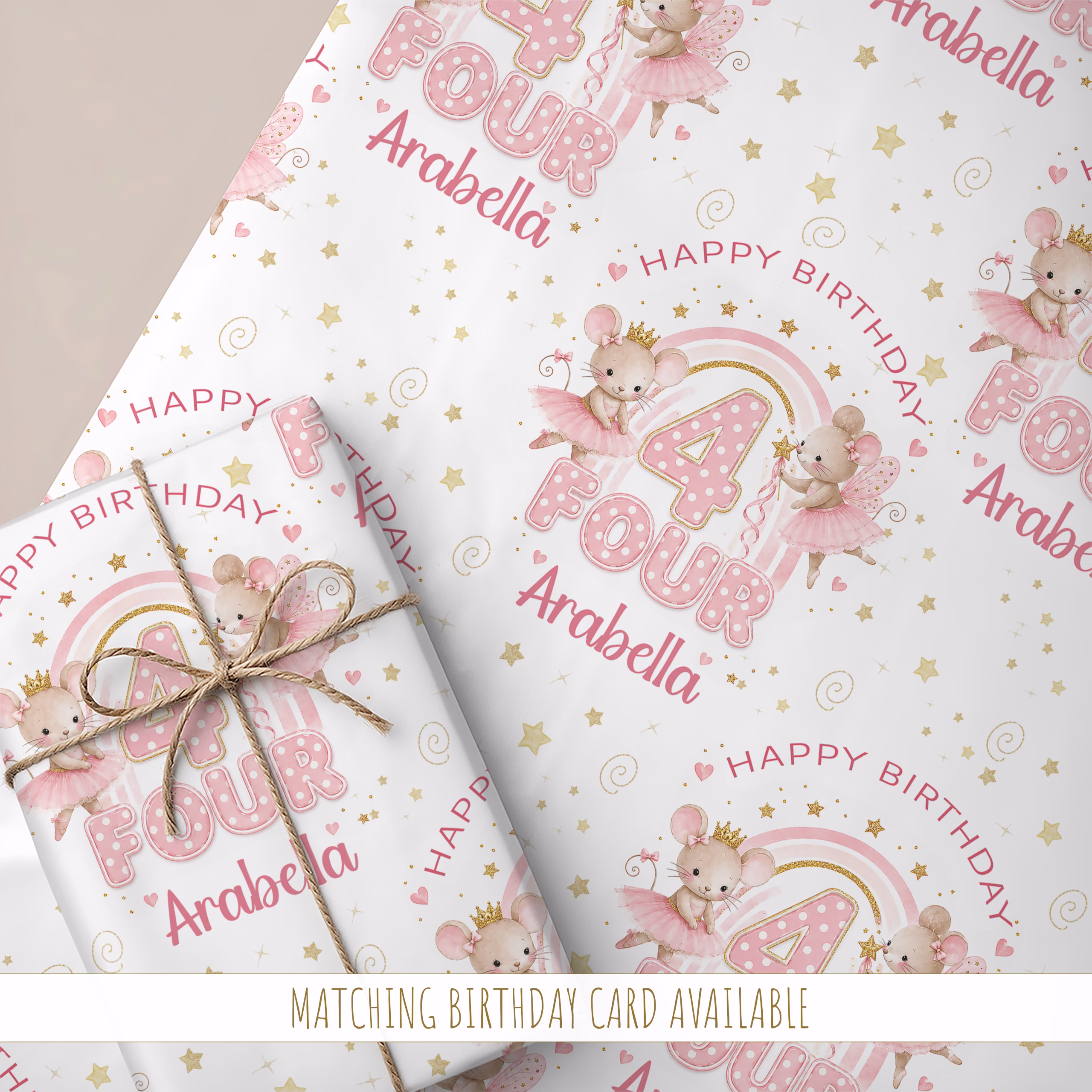 Girls 4th Birthday Gift Wrapping Paper