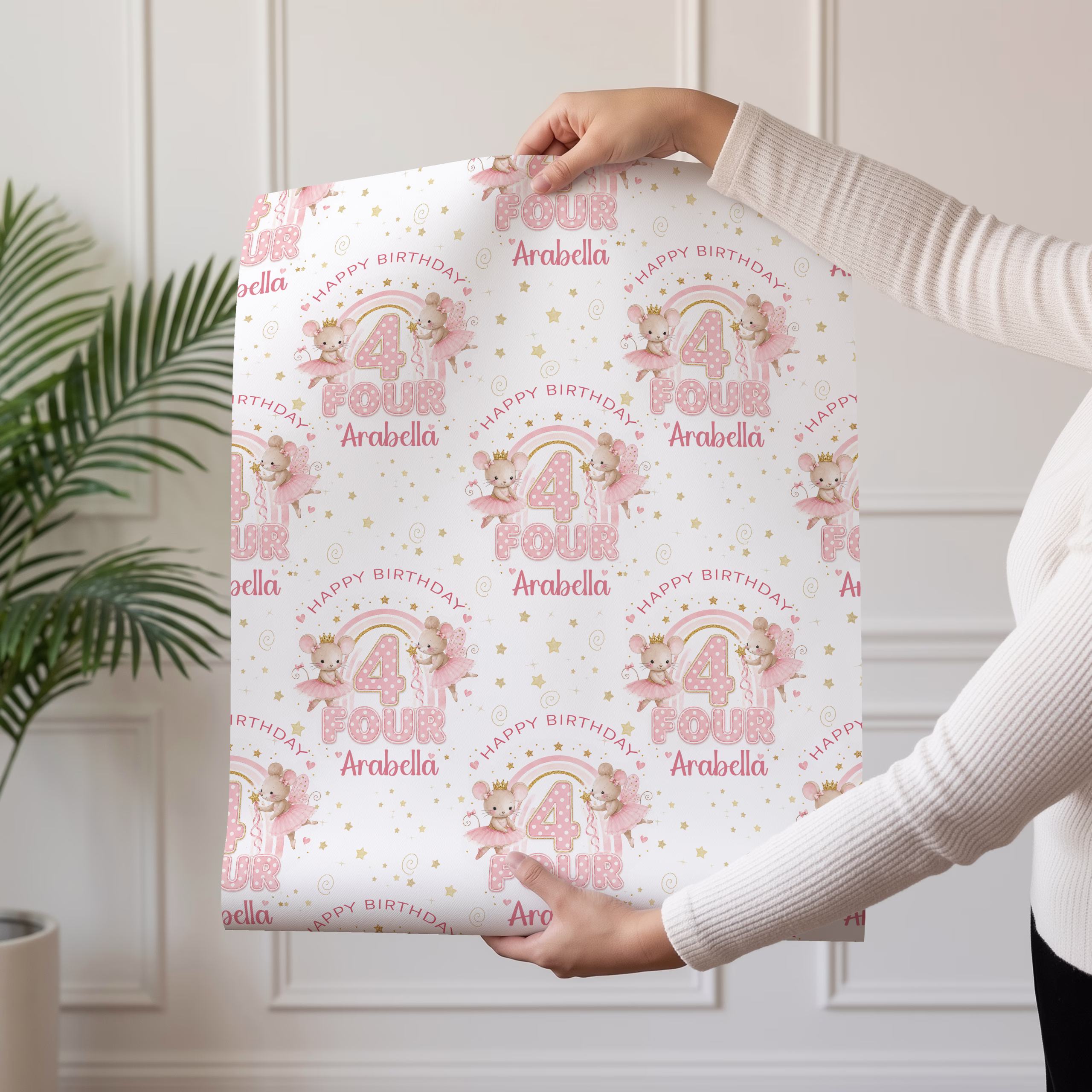 Girls 4th Birthday Gift Wrapping Paper