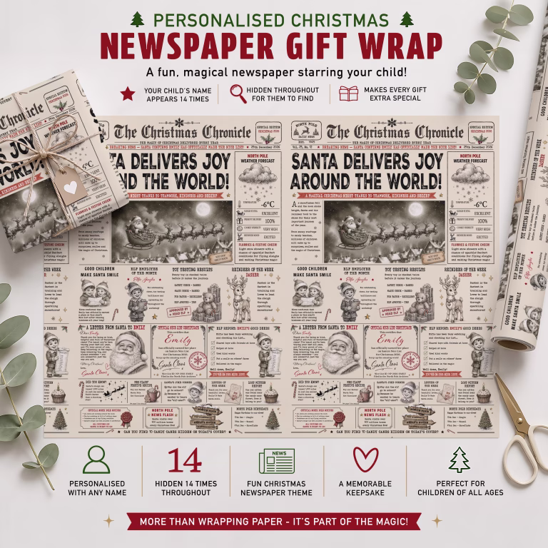 Personalised Children’s Christmas Newspaper Wrapping Paper