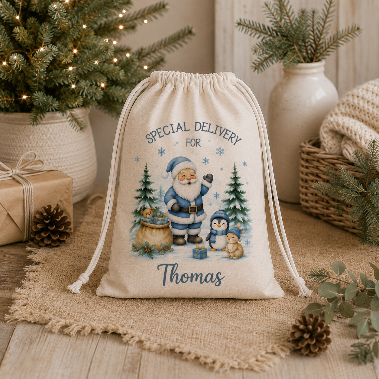 Personalised Christmas Sack with Matching Card and Gift Wrap