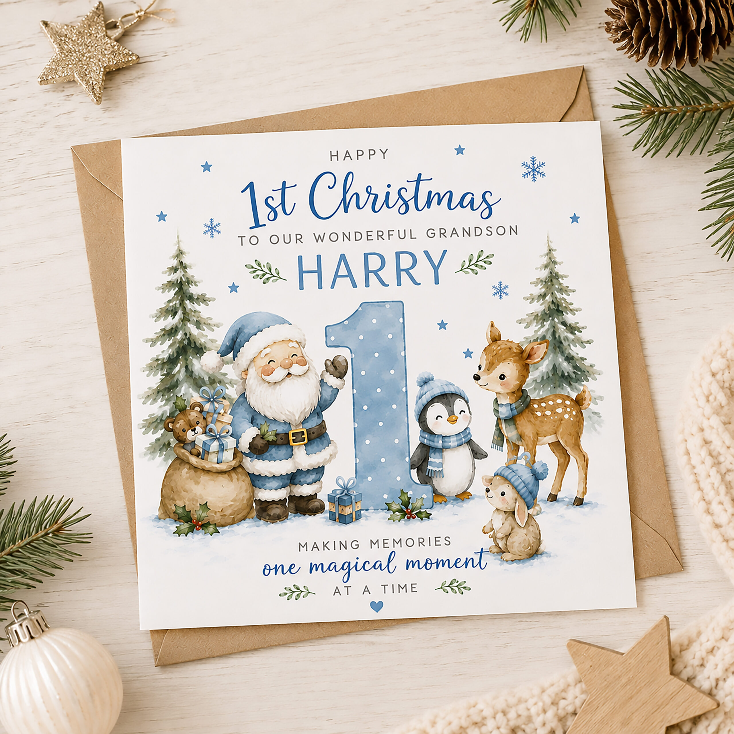 Personalised Grandson First Christmas Card
