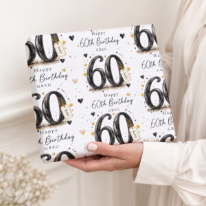 Black and gold personalised 60th birthday wrapping paper for him or her