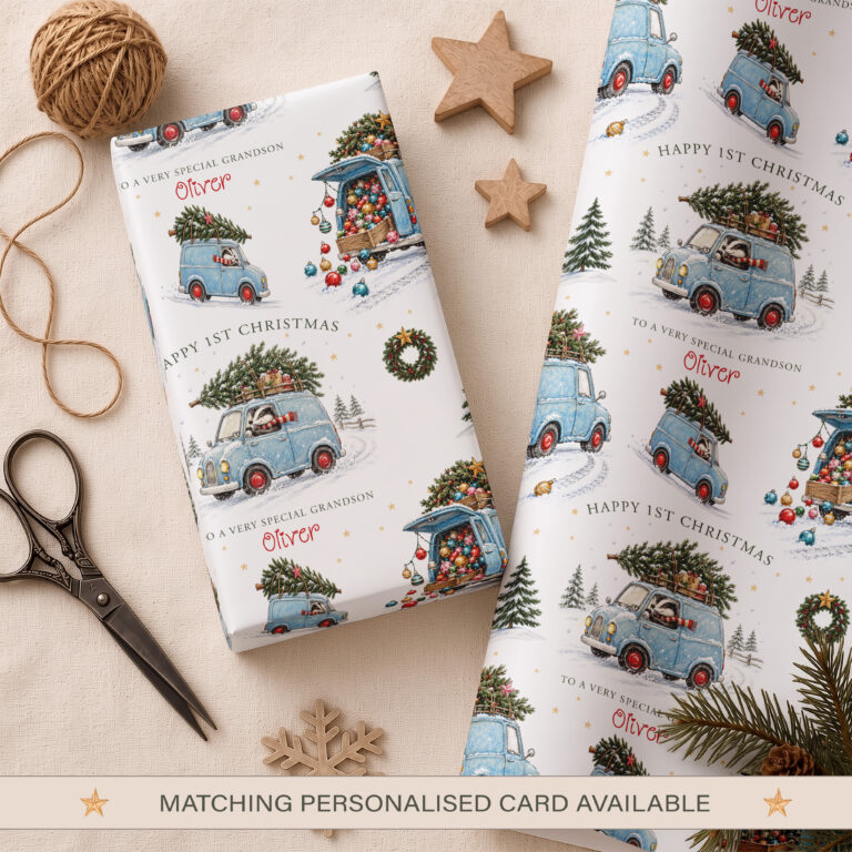 Personalised Boys Badger First Christmas Wrapping Paper