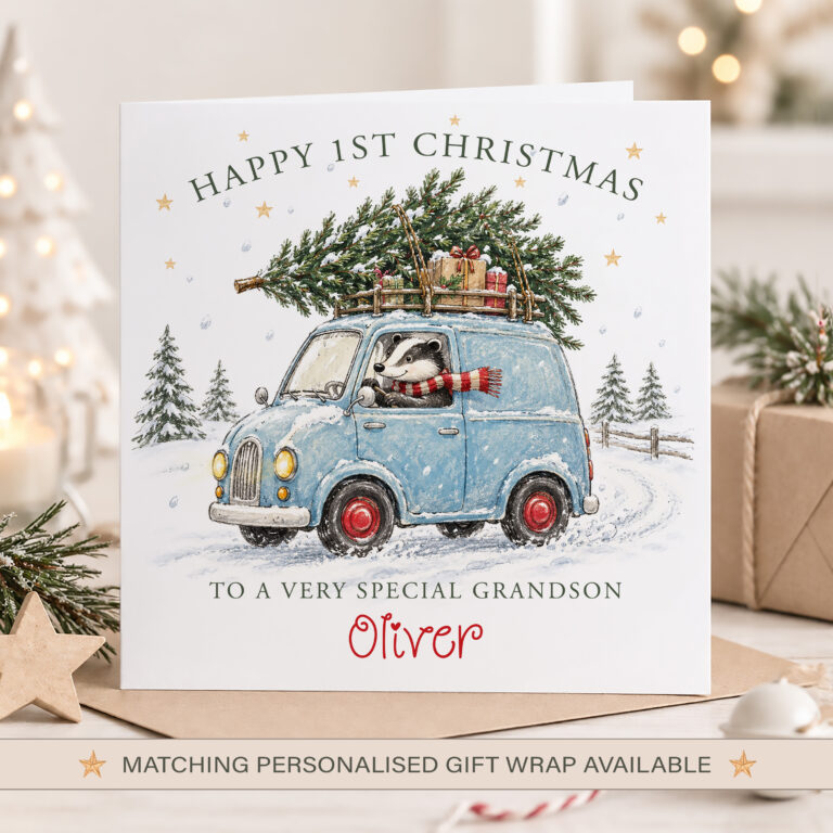 Personalised Boys Badger First Christmas Card