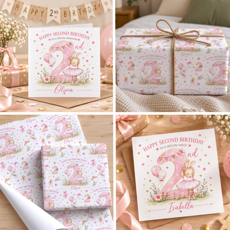 Personalised 2nd Birthday Card for Girl – Ballerina Bunny