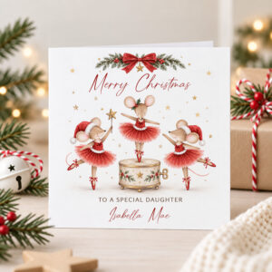 Personalised granddaughter Christmas card with festive ballerina mice