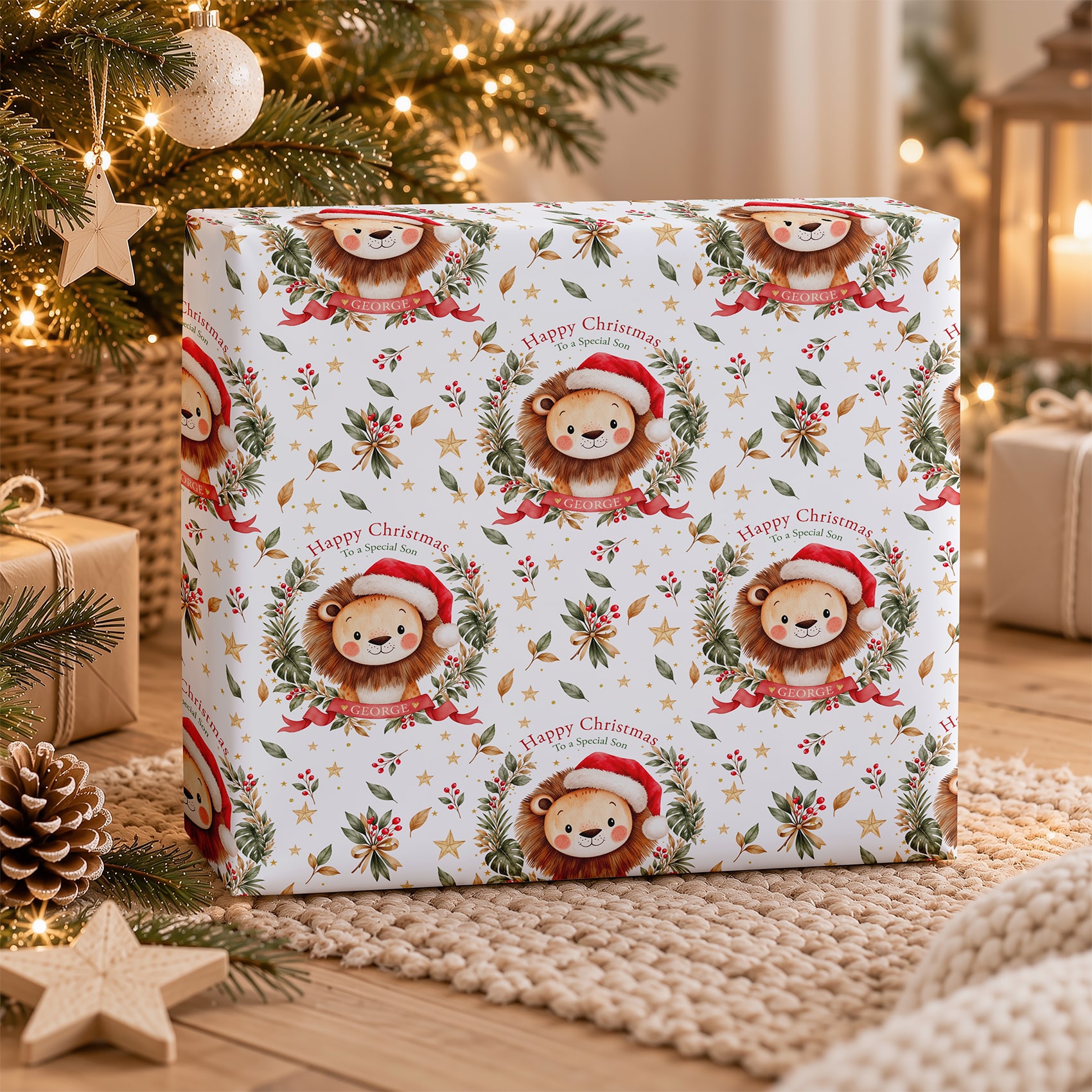 Cute Lion Personalised Christmas Gift Wrap