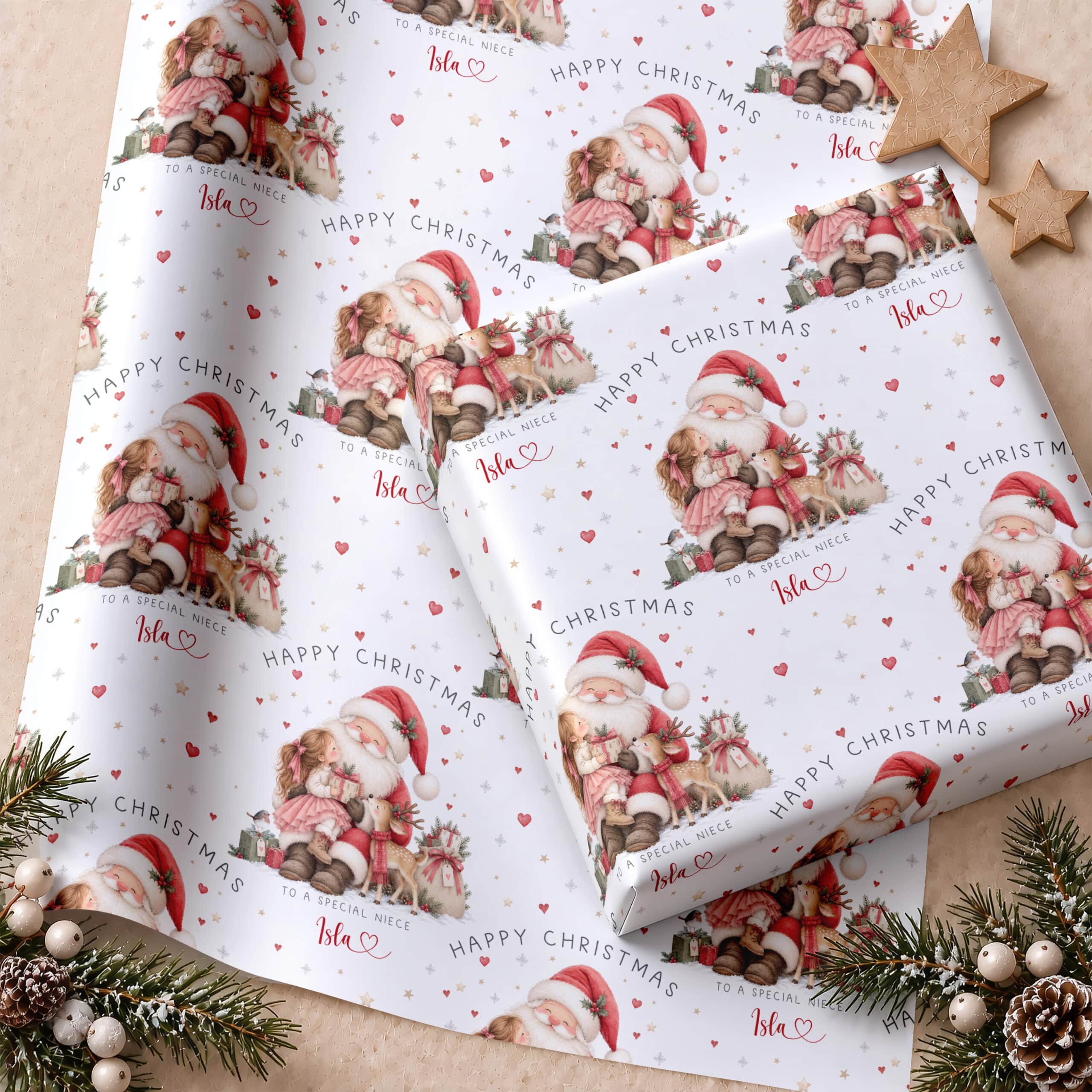 Personalised Christmas Gift Wrap with Santa Design