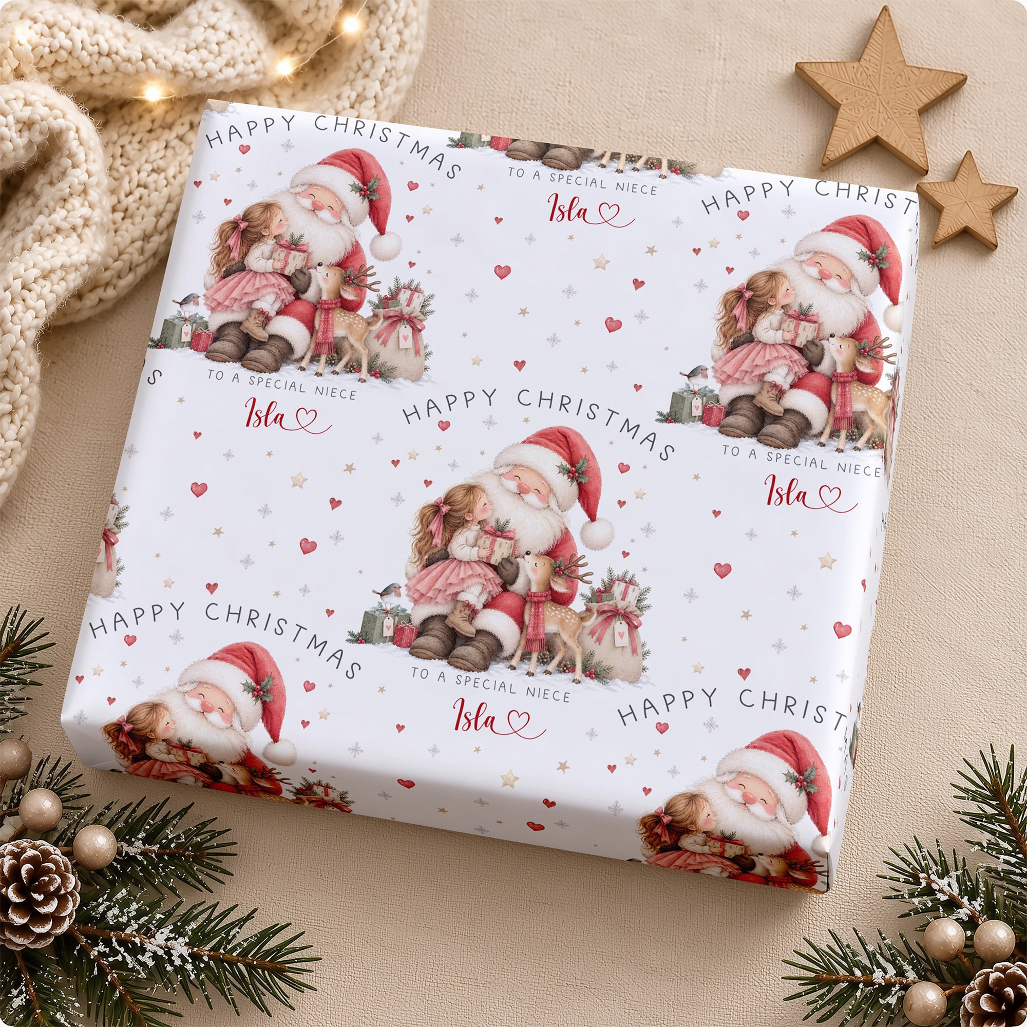 Luxury Christmas Wrapping Paper with Festive Santa Illustration